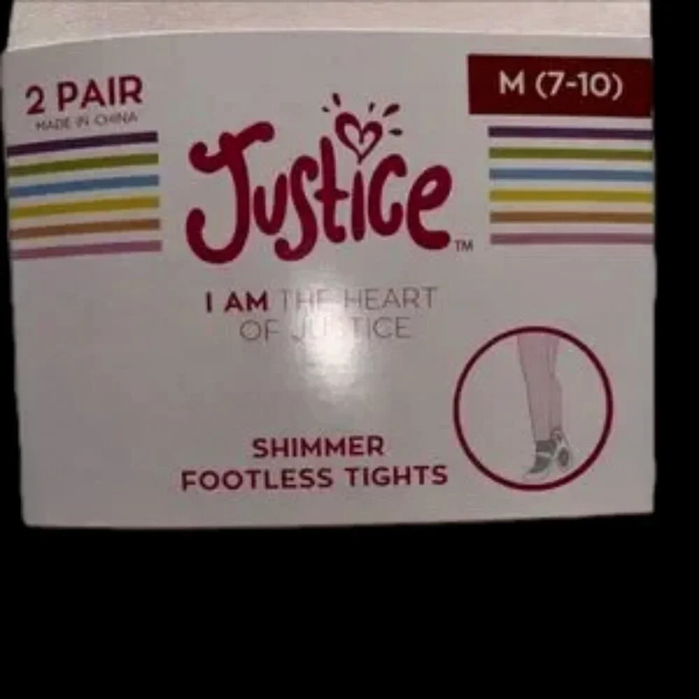 NWT 2 pair justice pink tights !!!! New !! Shimmer footless tights